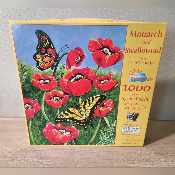 SunsOut 1000 Piece Jigsaw Puzzle "Monarch and Swallowtail" by Charlsie Kelly - Picture 1 of 3